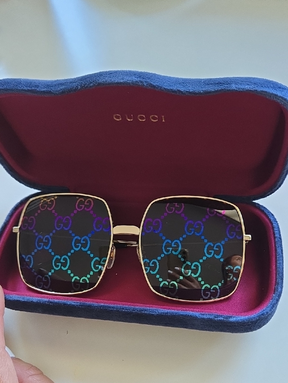 Gucci Gold Metal Sunglasses with Multicolor GG Pattern Lenses